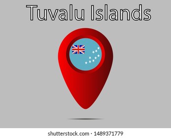 Geolocation or geotag sign with Beautiful national flag of Tuvalu, know as Ellice islands, original colors and proportion. Simply vector illustration eps10, from countries flag set.