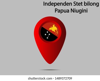 Geolocation or geotag sign with Beautiful national flag of Independent State of Papua New Guinea. original colors and proportion. Simply vector illustration eps10, from countries flag set.