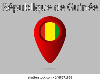 Geolocation or geotag sign with National flag of Republic of Guinea. original colors and proportion. Simply vector illustration eps10, from countries flag set.