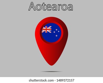 Geolocation or geotag sign with National flag of New Zealand. original colors and proportion. Simply vector illustration eps10, from countries flag set.