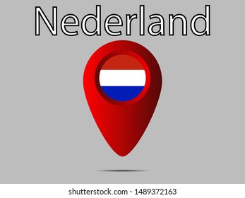 Geolocation or geotag sign with National flag of Netherlands. original colors and proportion. Simply vector illustration eps10, from countries flag set.