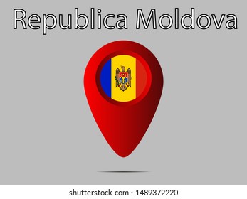 Geolocation or geotag sign with National flag of Republic of Moldova. original colors and proportion. Simply vector illustration eps10, from countries flag set.