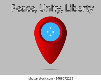 Geolocation or geotag sign with National flag of Federated States of Micronesia. original colors and proportion. Simply vector illustration, from countries flag set.
