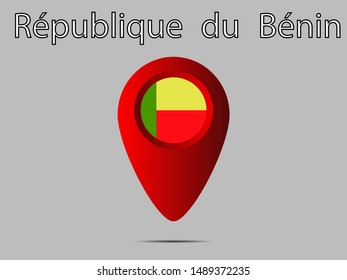 Geolocation or geotag sign with National flag of Republic of Benin. original colors and proportion. Simply vector illustration eps10, from countries flag set.