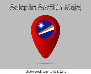 Geolocation or geotag sign with National flag of Republic of Marshall Islands. original colors and proportion. Simply vector illustration, from countries flag set.