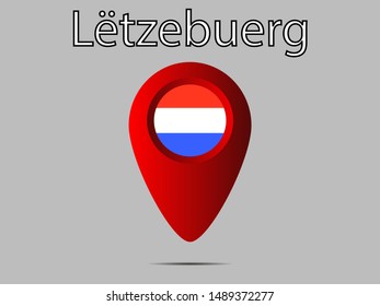 Geolocation or geotag sign with National flag of Grand Duchy of Luxembourg . original colors and proportion. Simply vector illustration, from countries flag set.