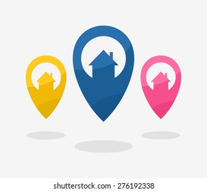 geolocation home icon multicolored set