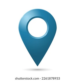 The geolocation icon is blue on a white background. Realistic pin code icon of the geolocation map. Vector EPS 10.