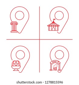 Geolocation icon pack. Set of Geolocation signs with icons for your web site design, logo, app, UI. Icons of the zoo, fountain, circus, monument of architecture. Vector illustration EPS10.