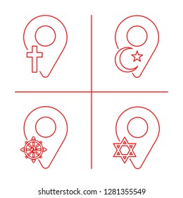 Geolocation icon pack. Set of Geolocation signs with icons for your web site design, logo, app, UI. Icons with symbols of Christianity, Islam, Judaism, Buddhism. Vector illustration EPS10.