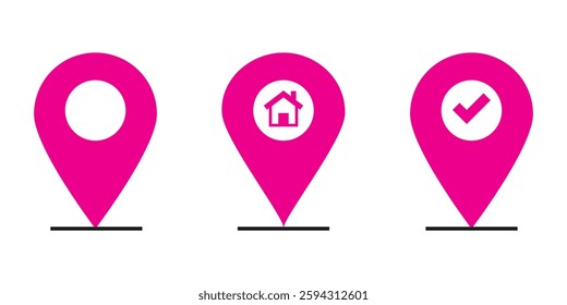 Geolocation Icon Set Featuring Outline and Solid Designs in Black and Red. Vector illustration.