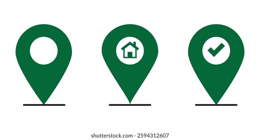 Geolocation Icon Set Featuring Outline and Solid Designs in Black and Red. Vector illustration.