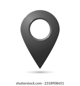 The geolocation icon is silver with highlights and shadows on a white background. Realistic geolocation map pin code icon. Vector illustration.