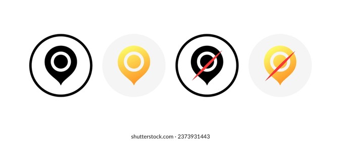 Iconos de geolocalización. Estilos diferentes, desactivar geolocalización, iconos de ubicación. Iconos del vector