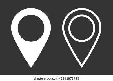 Geolocation icons on a black background. A set of linear pin-code icons of the geolocation map. Vector illustration.