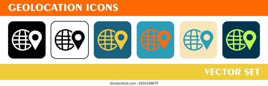 Conjunto de iconos de geolocalización. 6 iconos de estilo con varios colores. Para gráficos de signo, símbolo, Diseño web o Web. 