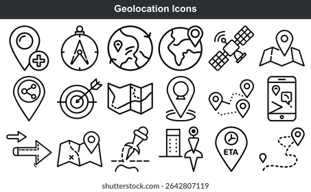 Conjunto de iconos de geolocalización Black Line Art