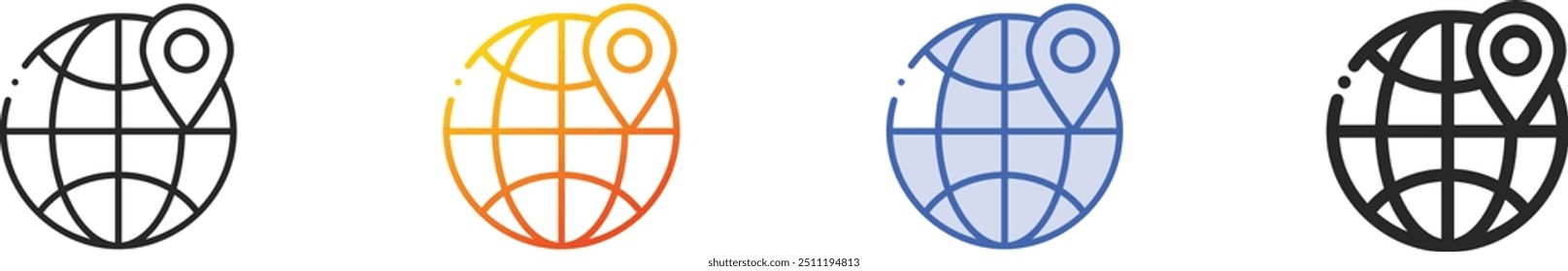 geolocation icon.Thin Linear, gradiente, azul traçado e negrito estilo design isolado no fundo branco