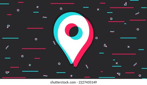 Geolocation. Location pin. Dark background with location label. Vector illustration
