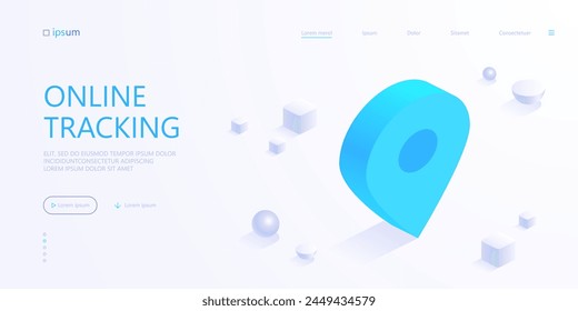 Geolocation map marker. Navigation pointer, position tag. Online tracking symbol for taxi service, delivery, travel route. Isometric vector illustration for visualization of business presentation