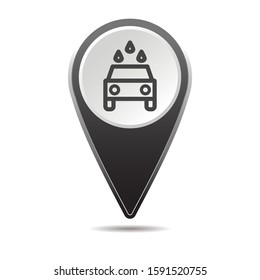 Geolocation map pin car wash icon. Vector icon with shadow. Vector EPS 10