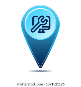 Geolocation map pin computer repair icon. Vector icon with shadow. Vector EPS 10
