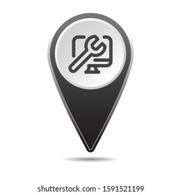 Geolocation map pin computer repair icon. Vector icon with shadow. Vector EPS 10