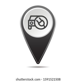 Geolocation map pin electric car with plug icon. Vector icon with shadow. Vector EPS 10