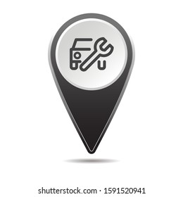 Geolocation map pin repair car icon. Vector icon with shadow. Vector EPS 10