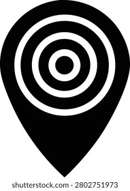 Geolocation marker with concentric circles, like bullseye. Signifies goal, accuracy, and pinpointing location or subject for attention.