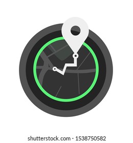 Geolocation navigation icon. Circle city map with pin, vector illustration 