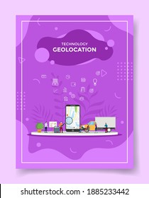 geolocalización de personas alrededor del mapa del smartphone en la pantalla del tablero de gráficos de la calculadora de la camioneta para plantillas de banners, volante, portada de libros, revistas con estilo de forma líquida