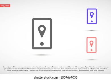 Geolocation phone vector icon . Geolocation phone to search icon. Geolocation phone for Internet icon.10 EPS and Lorem Ipsum.Geolocation phone flat design icon .