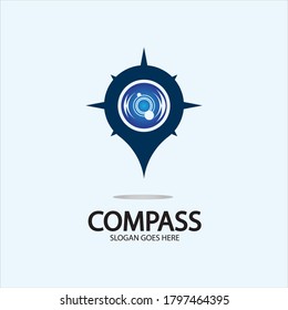 Geolocation point with compass logo illustration design concept vector