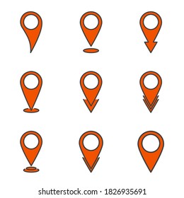 Geolocation pointers icons set. Image of the label in various forms. Cartoon image of simple labels, edit the color to your liking. Isolated vector on white background.