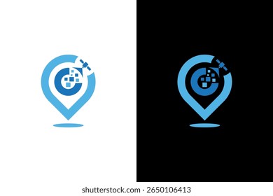 Geolocalização Pino de satélite logotipo criativo