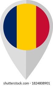 Geolocation sign with the flag of the Republic of Chad, official colors. Vector illustration