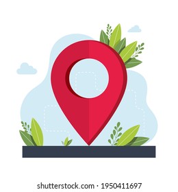 Símbolo de geolocalización. aplicación de servicio de navegación GPS. mapas, obtener instrucciones metáforas. Ilustraciones de metáforas conceptuales aisladas por vectores. Obtén direcciones del concepto abstracto. Ilustración del vector