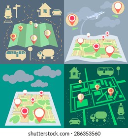 Geolocation and transport,  icons set 