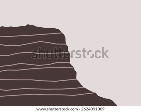 Geologic layered slope. Brown sedimentary rock cliff