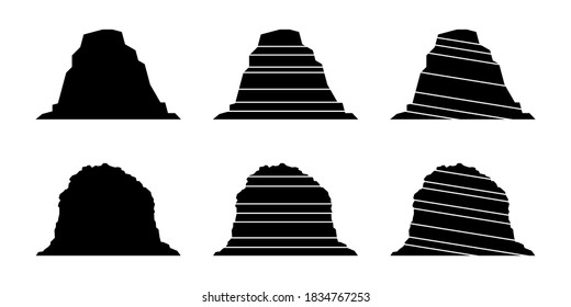 Geologic rock outcrop vector set.  Sedimentary structure. Horizontal bedding and incline bedding.