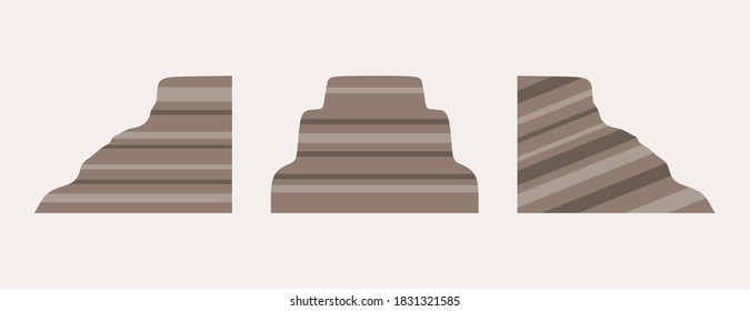 Juego de vectores de pendiente de roca geológica.  Estructura sedimentaria. Camas horizontales y ropa de cama incline.