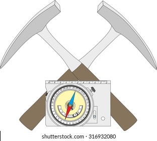 Geological compass and geological hammers.
