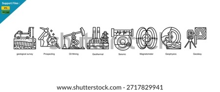 Geological Exploration Line Banner Web Icon Set Vector Illustration, Geological Survey Prospecting Oil Mining Geothermal Seismic Magnetometer Geophysics Geodesy