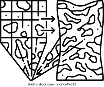 Geological map fragment and distorted representation