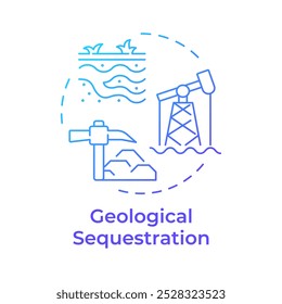 Geologische Sequestrierung blaues Farbverlauf-Konzept-Symbol. Ölförderung, CO2-Abscheidung. Landwirtschaft, Umwelt. Runde Liniendarstellung. Abstrakte Idee. Grafikdesign. Benutzerfreundliche Infografik