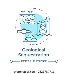 Geologische Sequestrierung weiches blaues Konzept Symbol. Ölförderung, CO2-Abscheidung. Landwirtschaft, Umwelt. Runde Liniendarstellung. Abstrakte Idee. Grafikdesign. Benutzerfreundliche Infografik