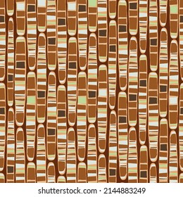 Geological strata seamless vector pattern on neutral sandstone background. Mosaic style texture backdrop with vertical broken up columns. Abstract fossilized shapes repeat. Brown ochre textural design