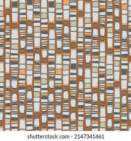Geological strata seamless vector pattern on neutral sandstone background. Mosaic style texture backdrop with vertical broken up columns. Abstract fossilized shapes repeat. Textural design