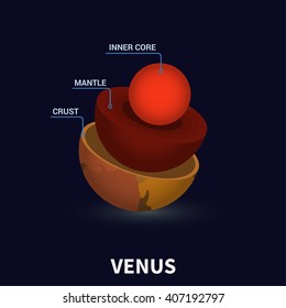Geological structure of the Venus. The internal structure of the Venus